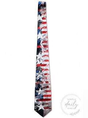 Eagles Wings God Bless America Patriotic American Flag Silk Necktie USA Stars